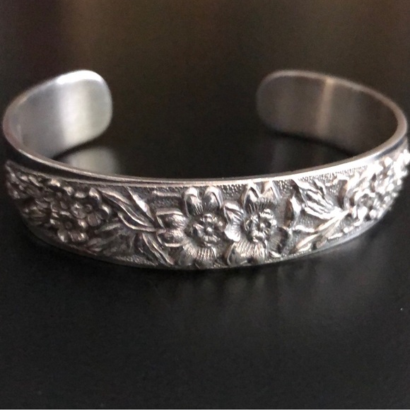 Antique Estate Kirk Stieff Forget Me Not Sterling Silver Cuff Bracelet - Picture 1 of 6